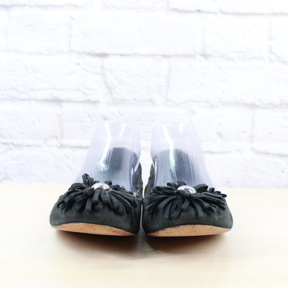 COACH Black Leather Floral Patch Slip On Ballet Flats Shoes Size 8 B - Picture 4 of 9